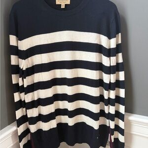 Burberry Navy and White Striped Crewneck cashmere Sweater